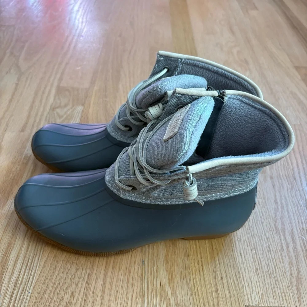 Sperry Women's Gray Winter Boots Waterproof Sz 10 Silver Rubber Rain